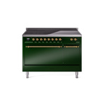 ILVE UPI486QNMPEGG Nostalgie II 48" Induction Range  (Solid Door, Emerald Green, Brass)