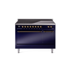 ILVE UPI486QNMPMBB Nostalgie II 48" Induction Range  (Solid Door, Midnight Blue, Burnished)