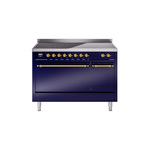 ILVE UPI486QNMPMBG Nostalgie II 48" Induction Range  (Solid Door, Midnight Blue, Brass)