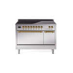 ILVE UPI486QNMPSSG Nostalgie II 48" Induction Range  (Solid Door, Stainless Steel, Brass)