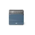 AGA AEL361INSTB 36" Elise Induction Range with 5 Elements, 4.5 cu. ft. Oven Capacity, EasyClean Enamel Oven Interior, European Dual-Convection, Dual Broiler System, 2 Robust Telescopic Glide Out Racks (Stone Blue, Brushed Nickel)