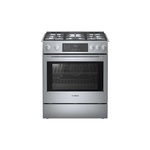 Bosch HDI8056U 30" 800 Series Dual Fuel Slide-In Range with 5 Sealed Burners, 4.6 cu. ft. Oven, Genuine European Convection and Warming Drawer, Smoothtop, Self-Cleaning Mode, in Stainless Steel