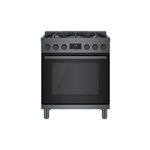 Bosch HDS8045U 30 inch 800 Series Industrial Style Dual Fuel Range with 5 Sealed Burners, 3.9 cu. ft. Oven Capacity, Dishwasher Safe Cast Iron Grates, Heavy Duty Metal Knobs, Catalytic Clean Oven (Black Stainless Steel)