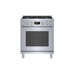 Bosch HDS8055U 30" 800 Series Industrial Style Dual Fuel Range with 5 Sealed Burners, 3.9 cu. ft. Oven Capacity, Dishwasher Safe Cast Iron Grates, Heavy Duty Metal Knobs, Catalytic Clean Oven (Stainless Steel)