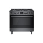 Bosch HDS8645U 36" 800 Series Industrial Style Dual Fuel Range with 6 Sealed Burners, 3.7 cu. ft. Oven Capacity, Dishwasher Safe Cast Iron Grates, Heavy Duty Metal Knobs, Catalytic Clean Oven (Black Stainless Steel)