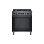 Bosch HGS8045UC 30" 800 Series Industrial Style Gas Range with 5 Sealed Burners, 3.6 cu. ft. Oven Capacity, Dishwasher Safe Cast Iron Grates, Heavy Duty Metal Knobs, Catalytic Clean Oven (Black Stainless Steel)