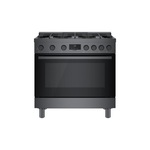 Bosch HGS8645UC 36 inch 800 Series Industrial Style Gas Range with 6 Sealed Burners, 3.4 cu. ft. Oven Capacity, Dishwasher Safe Cast Iron Grates, Heavy Duty Metal Knobs, Catalytic Clean Oven (Black Stainless Steel)