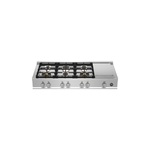 Bertazzoni MAST486GRTBXTLP 48" Master Series Gas Rangetop with 6 Brass Sealed Burners, Electric Griddle, Cast Iron Grates, Failsafe Thermocouple Technology, in Stainless Steel (Liquid Propane)