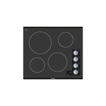 Bosch NEM5466UC 500 Series 24" Frameless Electric Cooktop with 4 Elements, Infinite Temperature Controls, Powerful 2200W Burner, Residual Heat Indicator and Glass Seamless Design in Black