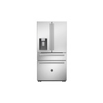 Bertazzoni REF36FDFZXNT 36" Freestanding French Door Refrigerator with 21.6 cu. ft. Capacity, Quattro Temp Zone Drawer with Customizable Settings, and External Ice and Water Dispenser in Stainless Steel (Handle Sold Separately)