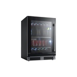 XO XOU24BCGBL 24" Beverage Center with 145 Can Capacity, Tri-Color LED Interior Lighting, Glass Shelves, Intuitive Digital Temperature, X-Active Circulation, in Black Glass (Left Hinge)