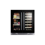 XO XOU30BWDDGB 30" French Door Wine and Beverage Center with Two Independent Zones, Low-E Glass Doors, Tri Color LED Lighting and Locks (Black Glass)