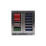 XO XOU30BWDDGS 30" French Door Wine and Beverage Center with Two Independent Zones, Low-E Glass Doors, Tri Color LED Lighting and Locks (Stainless Steel)