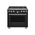 Cafe C2Y366P3TD1 36" Smart Dual Fuel Commercial-Style Range with 6 Burners, 5.75 cu. ft. Oven Capacity, Precision Temperature Probe and ADA Compliant (Matte Black)