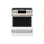 Cafe CGS700P4MW2 30" Smart Slide-In Gas Convection Range with 6 Burners, 5.6 cu. ft. Capacity, No-Preheat Air Fry and True European Convection (Matte White)