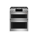 Cafe CGS750P2MS1 30" Smart Slide-In Gas Double Oven Convection Range with 6 Burners, 6.7 cu. ft. Total Capacity and No-Preheat Air Fry (Stainless Steel)