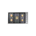 Dacor DTG36M955FS 36" Smart Gas Cooktop with Continuous Grates, 5 Brass Burners, Automatic Burner Reignition, and Auto Connect To Hood (Silver Stainless Steel)