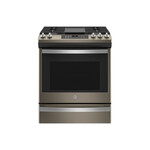 GE JGS760EPES 30" Smart Slide-In Convection Gas Range with 5 Burners, 5.6 cu. ft. Oven Capacity, Integrated griddle and No Preheat Air Fry (Slate)