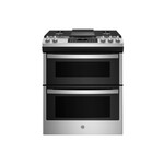 GE JGSS86SPSS 30" Slide-In Gas Double Oven Range with 5 Burners, 6.7 cu. ft. Capacity, No-Preheat Air Fry and Integrated Griddle in Stainless Steel