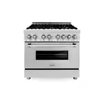 ZLINE RA36 36" Convection Dual Fuel Range with 6 Italian Burners, 4.6 cu. ft. Oven Capacity, Porcelain Cooktop, Cast Iron Grates, Adjustable Leg, and Dual Lighting, in Stainless Steel