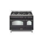 Lofra RD48MMG700 48" Dolcevita Series Freestanding Dual Fuel Range with 7 Sealed Brass Burners, 4.27 cu. ft. Total Oven Capacity and True European Convection (Matte Black, Chrome)