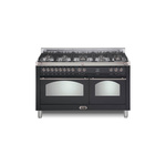 Lofra RD60MMG800 60" Dolcevita Series Freestanding Dual Fuel Range with 8 Sealed Brass Burners, 4.92 cu. ft. Total Oven Capacity and True European Convection (Matte Black, Chrome)