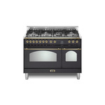 Lofra RD48MMG700 48" Dolcevita Series Freestanding Dual Fuel Range with 7 Sealed Brass Burners, 4.27 cu. ft. Total Oven Capacity and True European Convection (Matte Black, Brass)