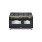 Lofra RD60MMG800 60" Dolcevita Series Freestanding Dual Fuel Range with 8 Sealed Brass Burners, 4.92 cu. ft. Total Oven Capacity and True European Convection (Matte Black, Brass)