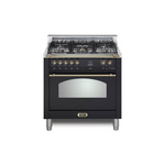 Lofra RS30M0G500 30 inch Dolcevita Series Freestanding Dual Fuel Range with 5 Sealed Brass Burners, 3 cu. ft. Oven Capacity and True European Convection (Matte Black, Brass)