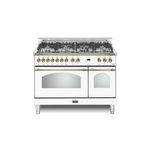 Lofra RD48MMG700 48" Dolcevita Series Freestanding Dual Fuel Range with 7 Sealed Brass Burners, 4.27 cu. ft. Total Oven Capacity and True European Convection (White, Brass)