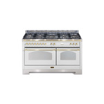 Lofra RD60MMG800 60" Dolcevita Series Freestanding Dual Fuel Range with 8 Sealed Brass Burners, 4.92 cu. ft. Total Oven Capacity and True European Convection (White, Brass)