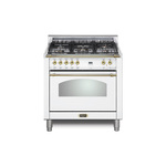 Lofra RS30M0G500 30" Dolcevita Series Freestanding Dual Fuel Range with 5 Sealed Brass Burners, 3 cu. ft. Oven Capacity and True European Convection (White, Brass)