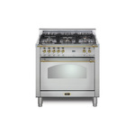 Lofra RS30M0G500 30 inch Dolcevita Series Freestanding Dual Fuel Range with 5 Sealed Brass Burners, 3 cu. ft. Oven Capacity and True European Convection (Stainless Steel, Brass)