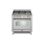 Lofra RS36M0G500 36" Dolcevita Series Freestanding Dual Fuel Range with 5 Sealed Brass Burners, 3 cu. ft. Oven Capacity and True European Convection (Stainless Steel, Brass)