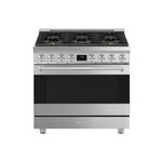 Smeg SPR36UGGX 36" Pro Style Freestanding Gas Range with 6 Sealed Burners, Cast Iron Grates, SoftClose Oven Door, EverClean Enamel Oven Cavity, Black Enamel Cooktop, in Stainless Steel