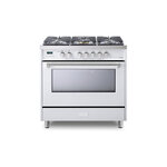 Verona VDFSGE365W 36 inch Designer Series Freestanding Dual Fuel Range with 5 Sealed Burners, 5 cu. ft. Oven Capacity and Convection (White)