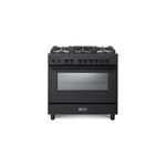 Verona VMFSGE365EE 36" Ultima Midnight Collection Freestanding Dual Fuel Range with 5 Sealed SABAF Brass Burners, 5 cu. ft. Oven Capacity and Touch Control Clock