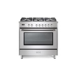 Verona VPRFSGE365SS 36" Prima Series Freestanding Dual Fuel Range with 5 Sealed SABAF Burners, 5 cu. ft. Oven Capacity and Touch Control Clock in Stainless Steel