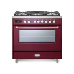 Verona VUFSGE365BU 36" Ultima Collection Freestanding Dual Fuel Range with 5 Sealed SABAF Brass Burners, 5 cu. ft. Oven Capacity  (Burgundy)