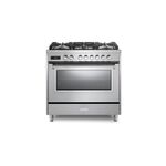 Verona VUFSGE365SS 36" Ultima Collection Freestanding Dual Fuel Range with 5 Sealed SABAF Brass Burners, 5 cu. ft. Oven Capacity  (Stainless Steel)