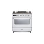 Verona VUFSGE365W 36" Ultima Collection Freestanding Dual Fuel Range with 5 Sealed SABAF Brass Burners, 5 cu. ft. Oven Capacity  (White)