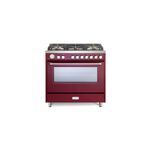 Verona VUFSGG365BU 36" Ultima Collection Freestanding Gas Range with 5 Sealed SABAF Brass Burners, 5 cu. ft. Oven Capacity and Temperature Gauge (Burgundy)