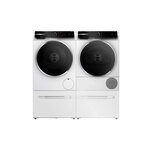 Bosch 500 Series Compact Laundry Pair with WGB24600UC 24" Washer, WQB245B0UC 24" Heat Pump Dryer, WTZPW20D and WMZPW20W Pedestal (White)