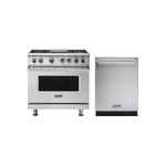 Viking 2-Piece Kitchen Package with VGR73624GSS 36″ Gas Range and VDWU524SS 24″ Dishwasher