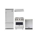 Viking 4-Piece Kitchen Package with VGIC53024BSS 30″ Gas Range, VWH3010SS 30″ Wall Hood, VDWU524SS 24″ Dishwasher and VCBB5363ERSS 36″ Refrigerator