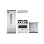 Viking 4-Piece Kitchen Package with VGIC53024BSS 30 inch Gas Range, VWH3010SS 30 inch Wall Hood, VDWU524SS 24 inch Dishwasher and VCSB5423SS 42 inch Refrigerator