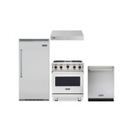 Viking 4-Piece Kitchen Package with VGIC53024BSS 30″ Gas Range, VWH530121SS 30″ Wall Hood, VDWU524SS 24″ Dishwasher and VCRB5363RSS 36″ Refrigerator