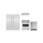 Viking 5-Piece Kitchen Package with VGIC53024BSS 30 inch Gas Range, VWH530121SS 30 inch Wall Hood, VDWU524SS 24 inch Dishwasher, FRI7300WR 30 inch Refrigerator, FFI7240WL 24 inch Freezer, VICDP30SS and VICDP24SS Stainless Steel Panels