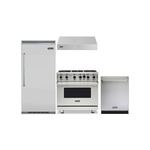 Viking 4-Piece Kitchen Package with VGIC53626BSS 36 inch Gas Range, VWH3610SS 36 inch Wall Hood, VDWU524SS 24 inch Dishwasher and VCRB5363RSS 36 inch Refrigerator