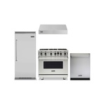 Viking 4-Piece Kitchen Package with VGIC53626BSS 36 inch Gas Range, VWH3610SS 36 inch Wall Hood, VDWU524SS 24 inch Dishwasher and VCFB5363RSS 36 inch Freezer